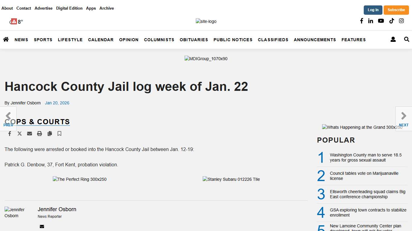 Hancock County Jail log week of Jan. 22 Cops & Courts ellsworthamerican.com