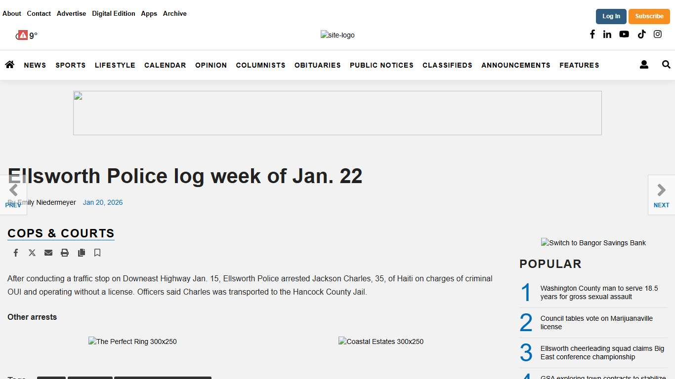 Ellsworth Police log week of Jan. 22 Cops & Courts ellsworthamerican.com